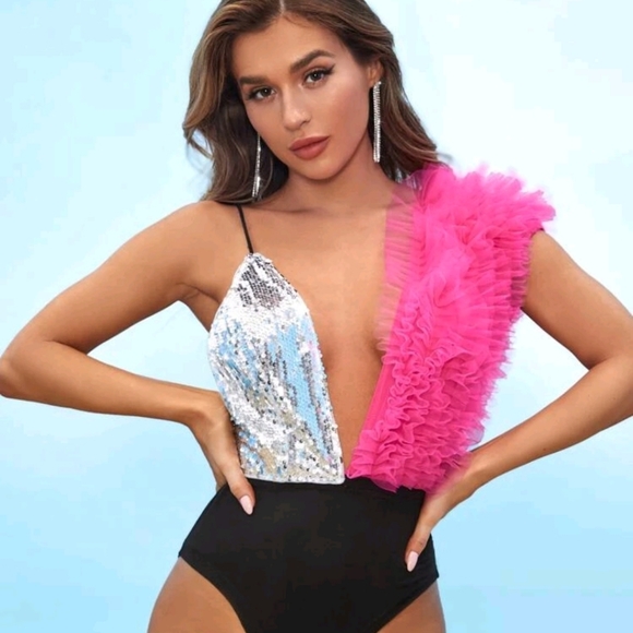 SHEIN Tops - Shein sequin and tulle bodysuit